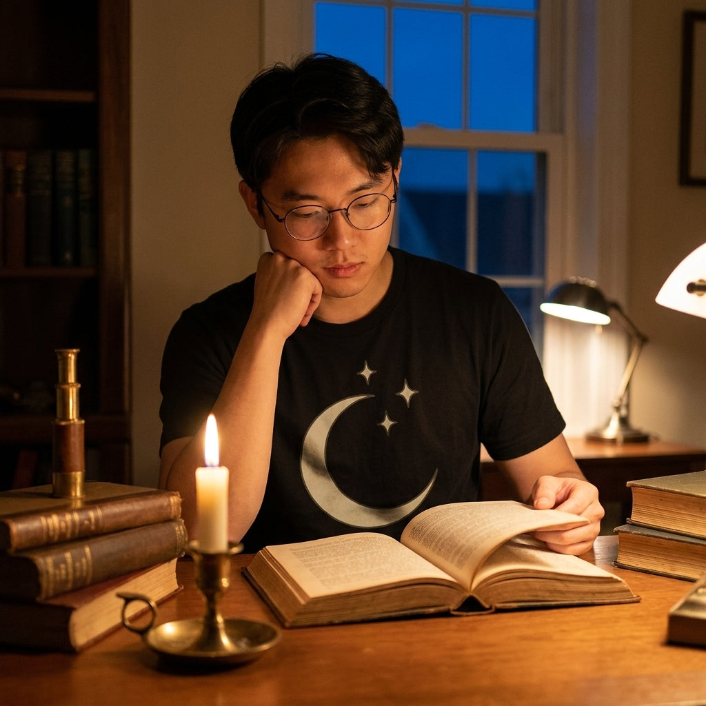 Crescent and Stars tee - black, worn