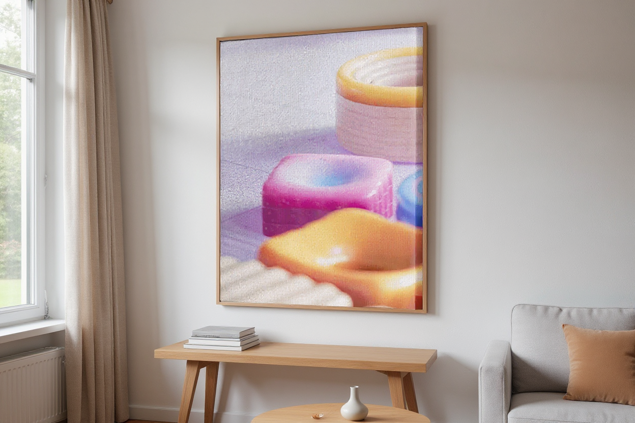 Landscape art poster lifestyle — hanging in a sunlit minimalist living room