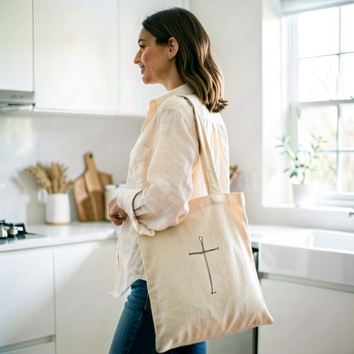 Thin-Line Cross — Canvas Tote Bag